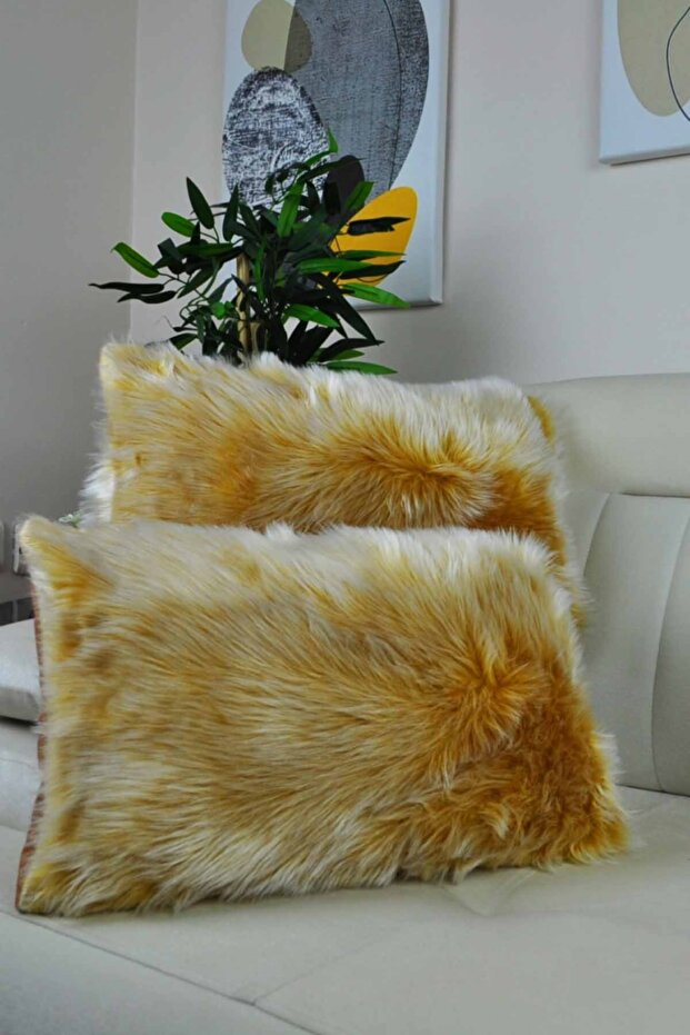 غطاء وسادة قطيفة مستطيل - خردل - 1