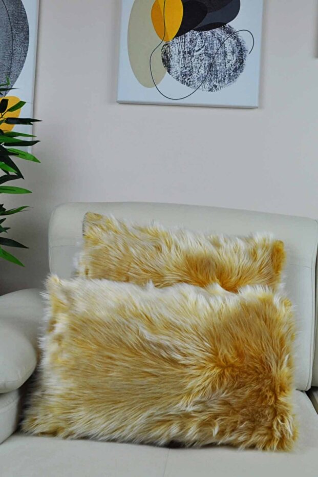 غطاء وسادة قطيفة مستطيل - خردل - 2