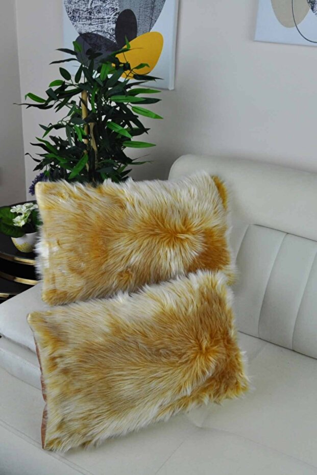 غطاء وسادة قطيفة مستطيل - خردل - 3