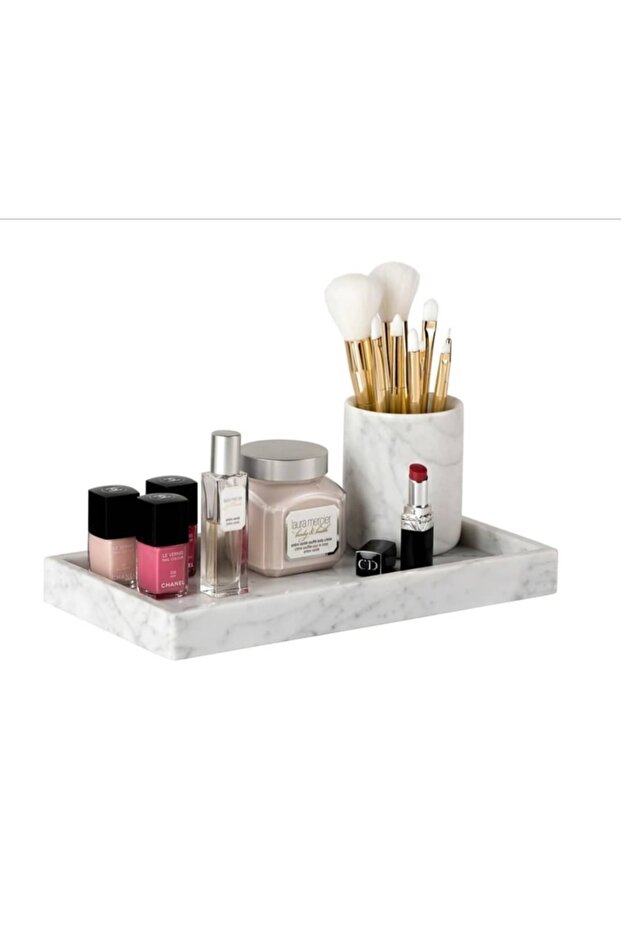 فريزيا - صينية رخامية مستطيلة الشكل باللون الأبيض مع اللون الرمادي المتدرج - 1