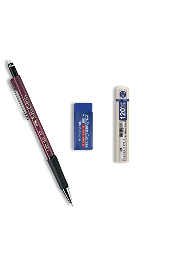 Faber-castell Grip 1347 Tip Pen Claret Red 0.7 Mm + Nib + Exam Eraser