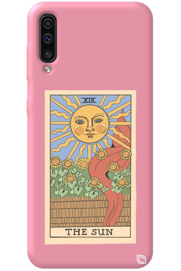 Samsung Galaxy A70 Pink Premium Velvet Inside Tarot Sun Patterned Silicone Phone Case