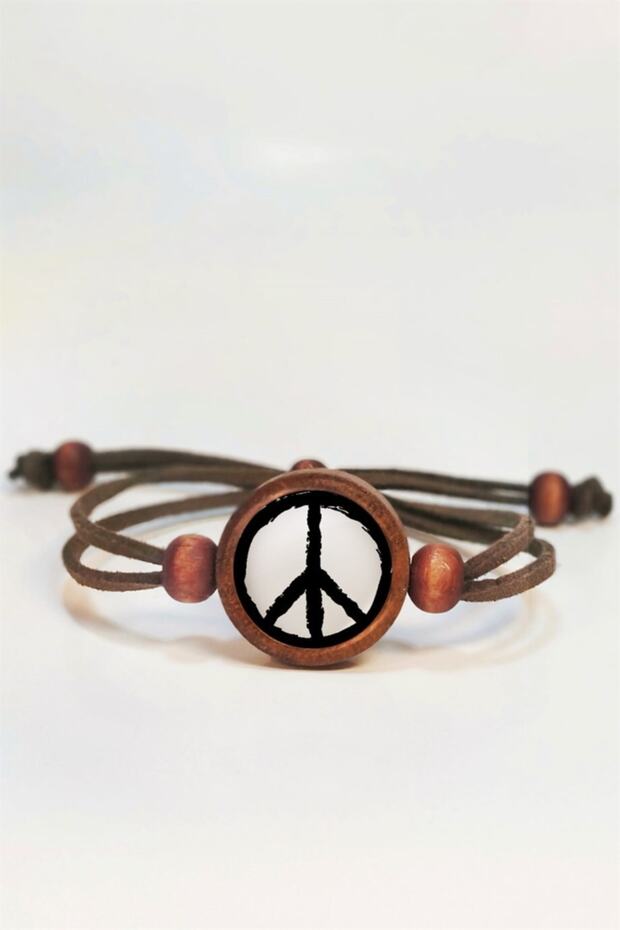 Peace Symbol Wooden Bracelet