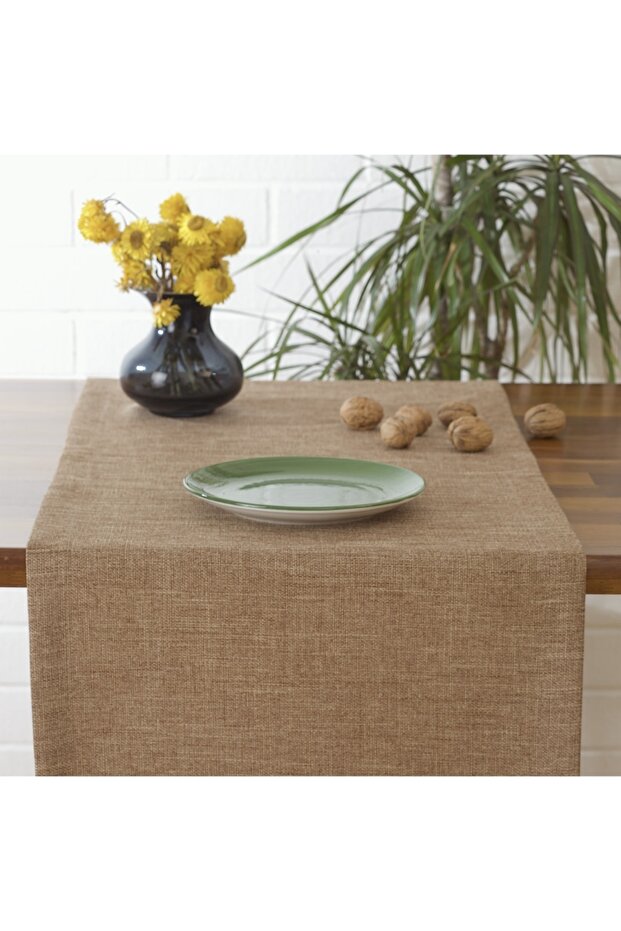 Plain Linen Milk Coffee Runner 40x140 Cm