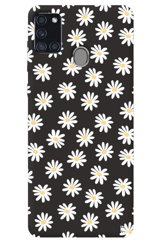 Samsung A21S Black Color Premium Velvet Daisy Patterned Silicone Phone Case