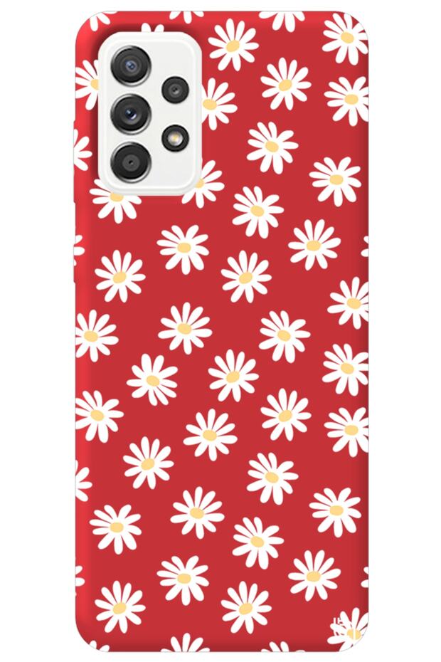 Samsung Galaxy A72 Red Color Premium Velvet Daisy Patterned Silicone Phone Case