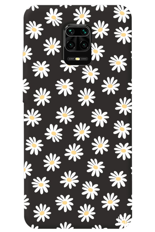 Xiaomi Redmi Note 9S Black Color Premium Velvet Daisy Patterned Silicone Phone Case
