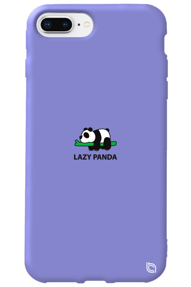 iPhone 8 Plus Lilac Colored Premium Velvet Panda Patterned Silicone Phone Case