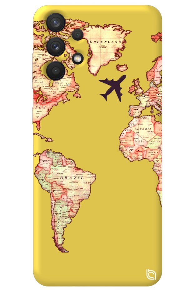 Samsung A32 Yellow Color Premium Velvet World Map Patterned Silicone Phone Case