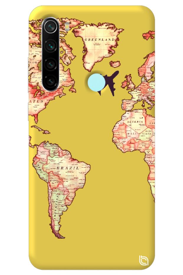 Xiaomi Redmi Note 8 Yellow Color Premium Velvet World Map Patterned Silicone Phone Case