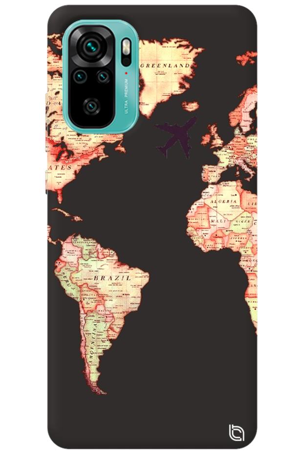 Xiaomi Redmi Note 10S Black Color Premium Velvet World Map Patterned Silicone Phone Case