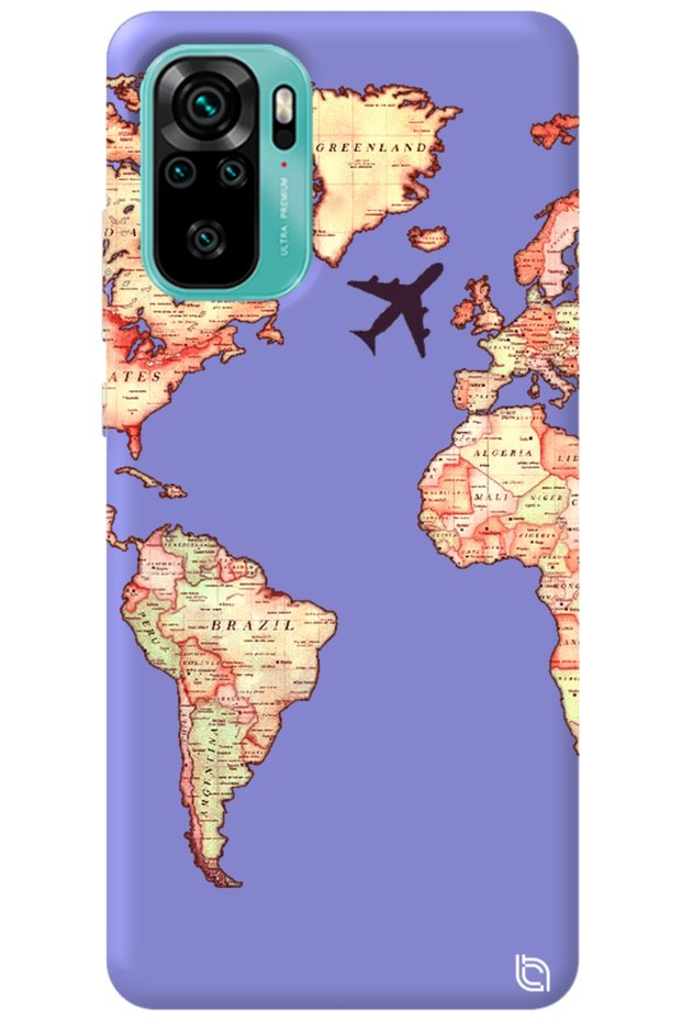 Xiaomi Redmi Note 10S Lilac Color Premium Velvet World Map Patterned Silicone Phone Case