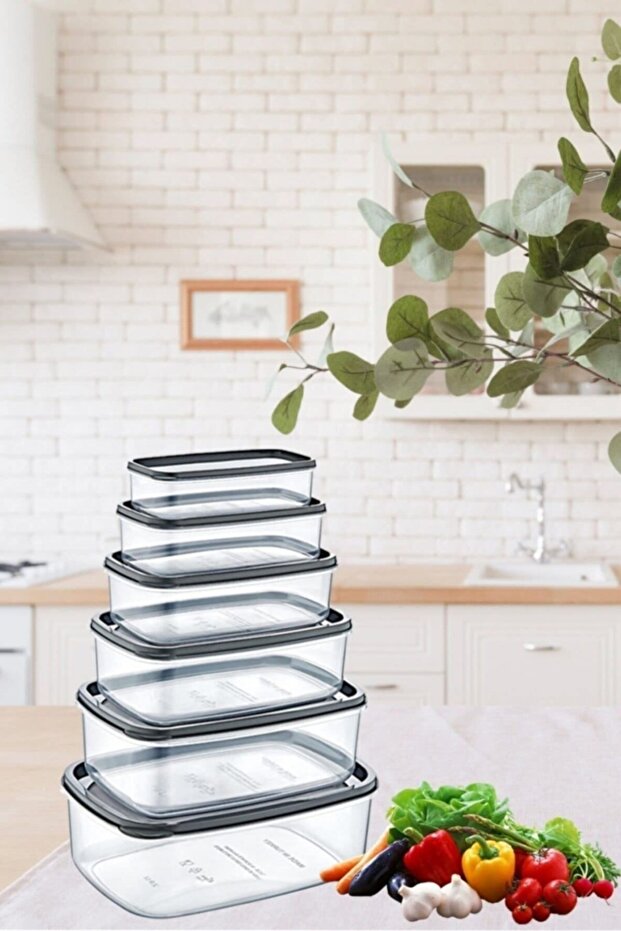 ® Set of 6 Rectangular Transparent Storage Containers + White 3-Piece Glass Spice Rack with Stand and Lid and Spoon - 6
