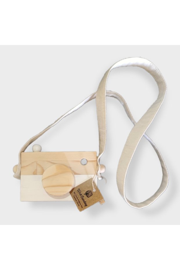 Wooden Waldorf Photo Camera, Educational Baby Camera Toy 2 3 4 5 6 Years Old Boy Girl - White