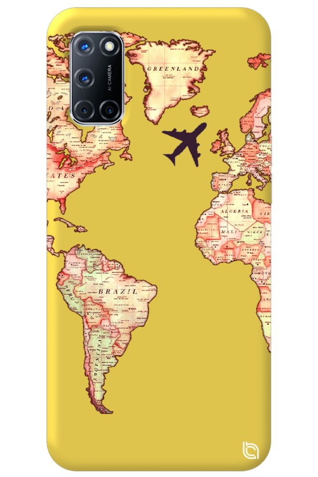 Oppo A72 Compatible Yellow Color Premium Velvet World Map Patterned Silicone Phone Case