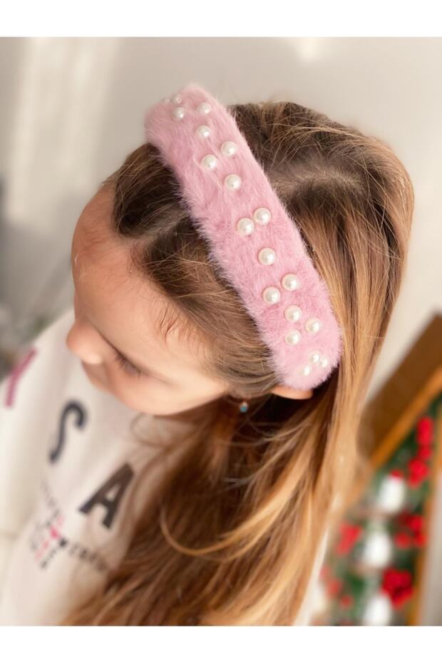 Plush Furry Wide Pearl Beaded Crown Women's Children's Crown Orange