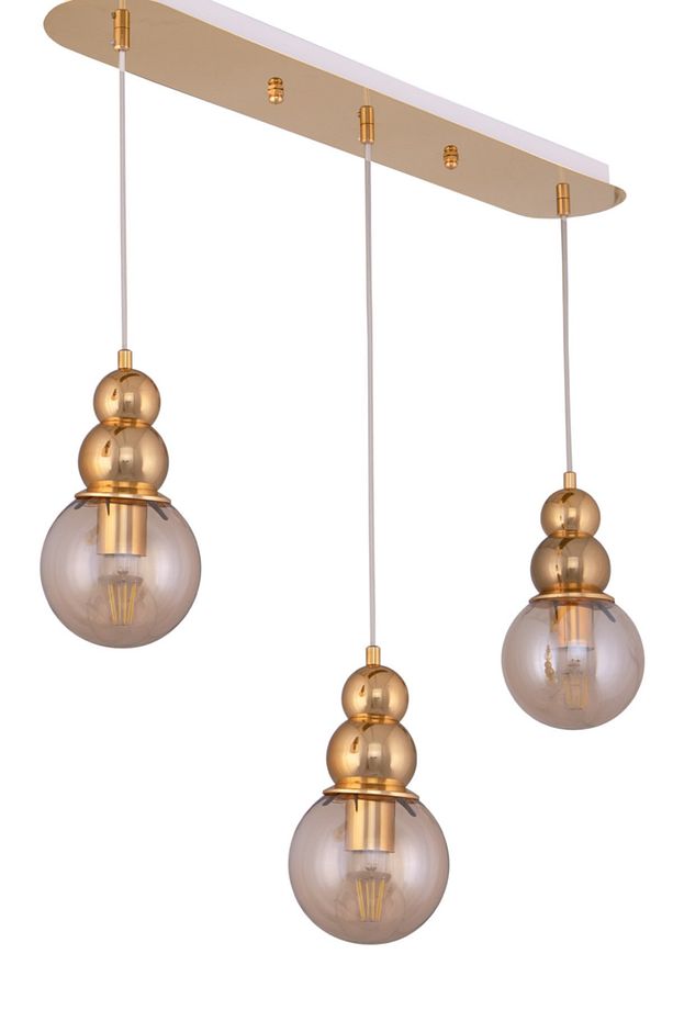 Salkım 3 Lü Top Bal Camlı Gold ( Sarı ) Sıralı Sarkıt Çakır Avize - 1