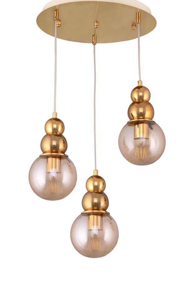Salkım 3 Lü Top Bal Camlı Gold ( Sarı ) Sarkıt Çakır Avize - 1