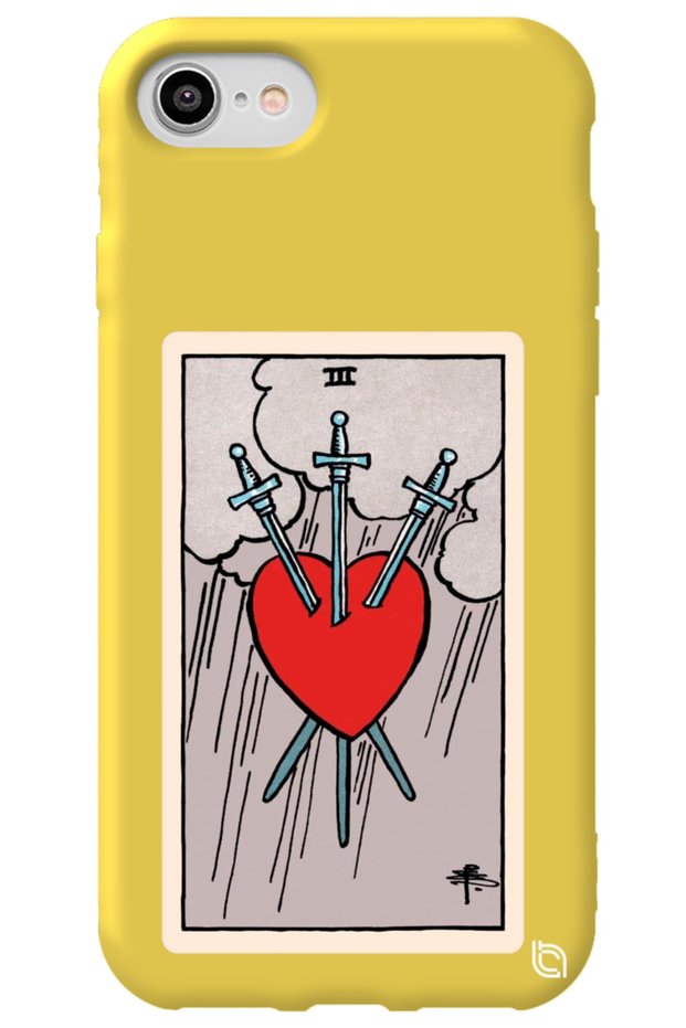 Iphone 8 Yellow Color Premium Silicone Phone Case with Velvet Tarot Heart Pattern Inside