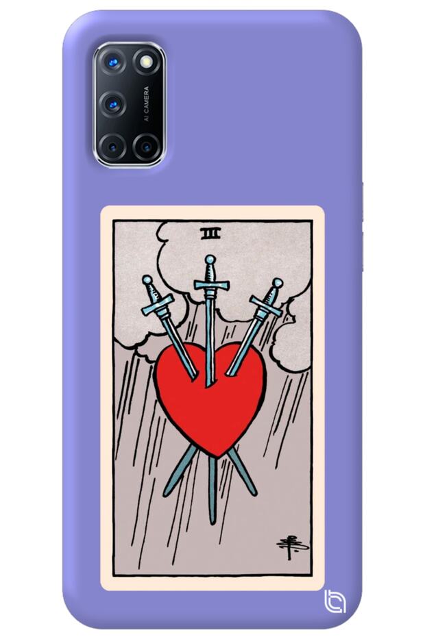 Oppo A72 Lilac Color Premium Velvet Inside Tarot Heart Patterned Silicone Phone Case