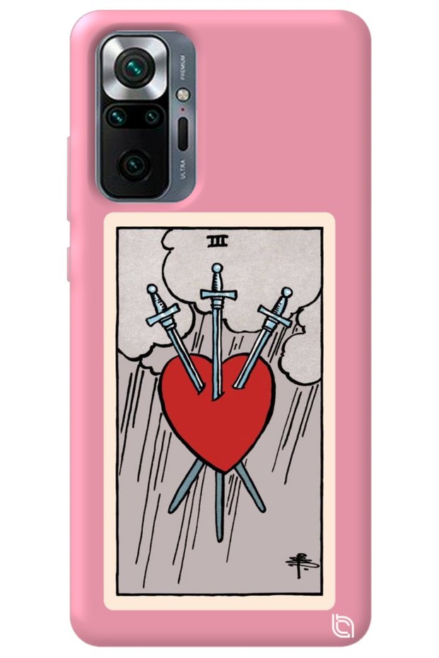 Xiaomi Redmi Note 10 Pro Pink Color Premium Velvet Inside Tarot Heart Patterned Silicone Phone Case