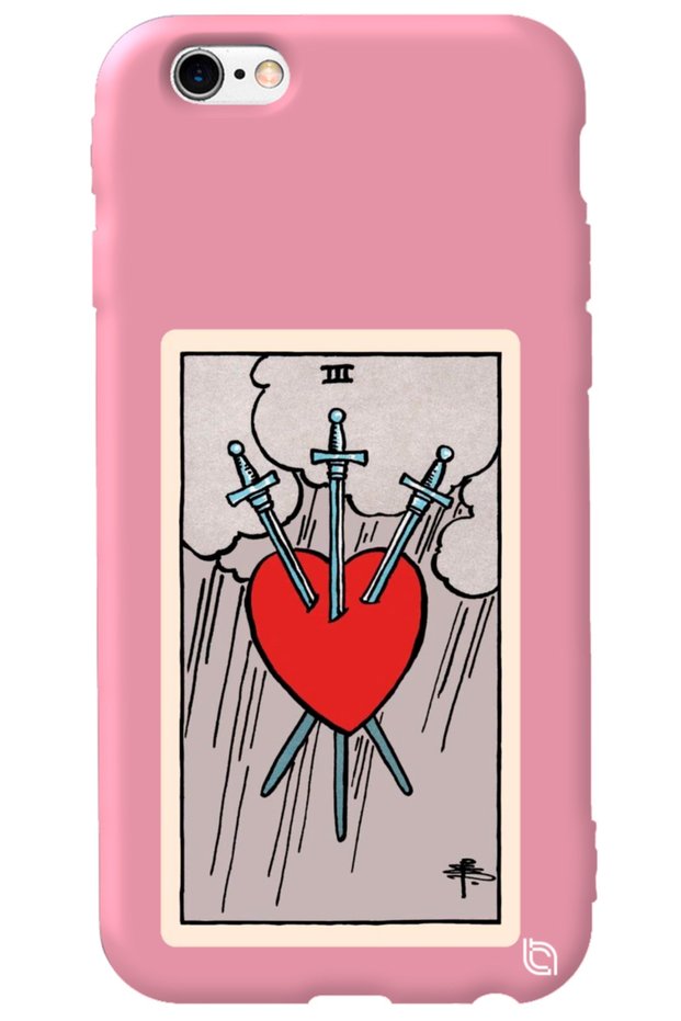 iPhone 6 Plus Pink Color Premium Velvet Inside Tarot Heart Patterned Silicone Phone Case
