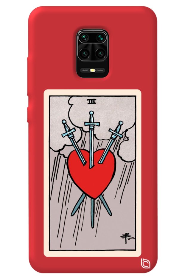 Xiaomi Redmi Note 9 Pro Red Color Premium Inside Velvet Tarot Heart Patterned Silicone Phone Case