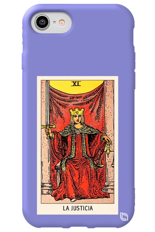 iPhone 7 Lilac Color Premium Velvet Inside Tarot Justice Patterned Silicone Phone Case