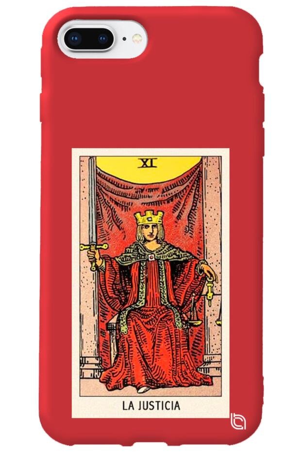 iPhone 7 Plus Red Color Premium Velvet Inside Tarot Justice Patterned Silicone Phone Case