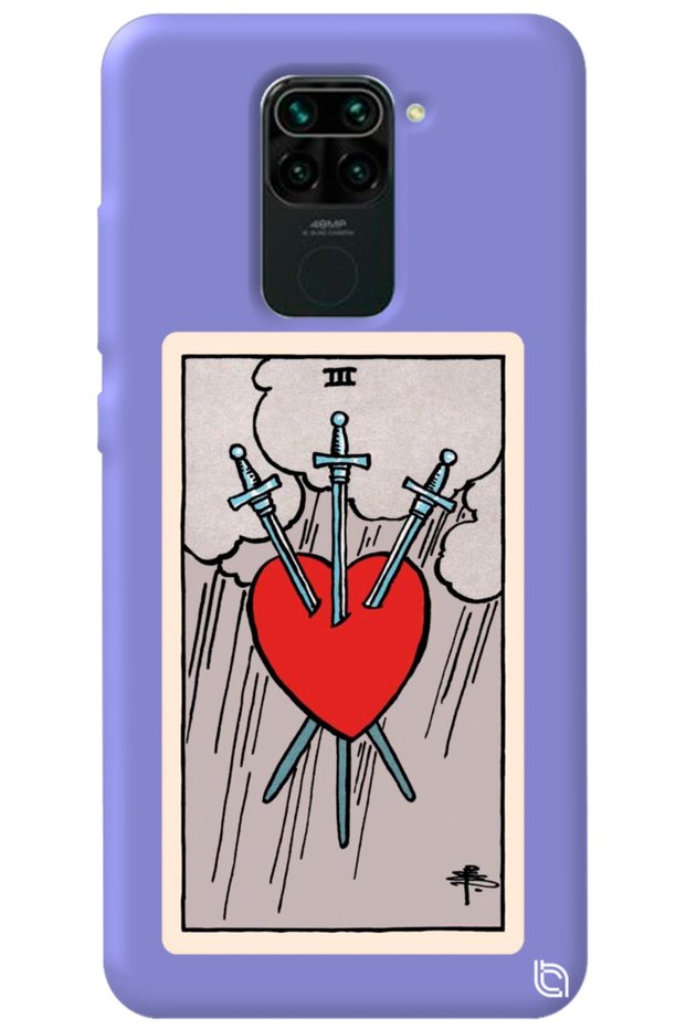Xiaomi Redmi Note 9 Lilac Color Premium Velvet Inside Tarot Heart Patterned Silicone Phone Case