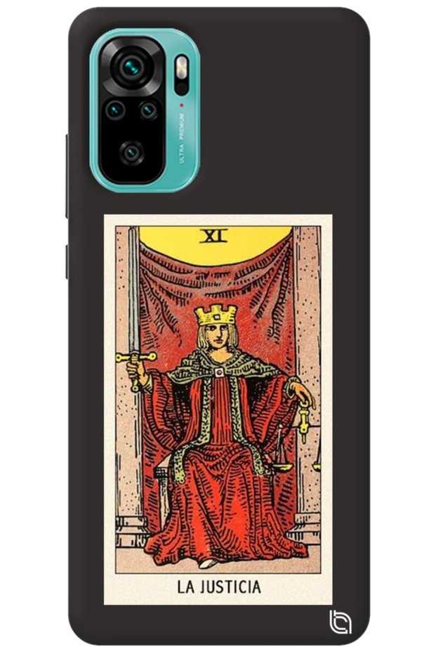 Xiaomi Redmi Note 10 Black Color Premium Velvet Inside Tarot Justice Patterned Silicone Phone Case