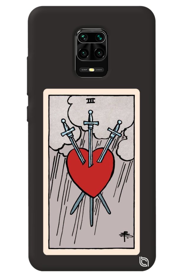 Xiaomi Redmi Note 9 Pro Black Color Premium Velvet Inside Tarot Heart Patterned Silicone Phone Case