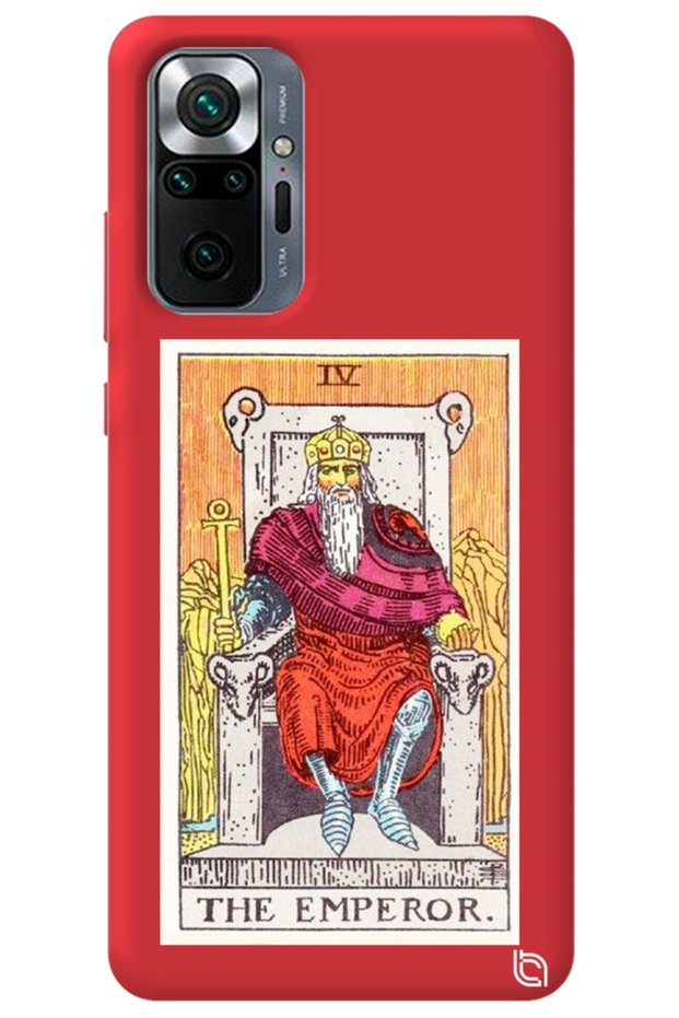 Xiaomi Redmi Note 10 Pro Red Premium Velvet Inside Tarot Emperor Patterned Silicone Phone Case