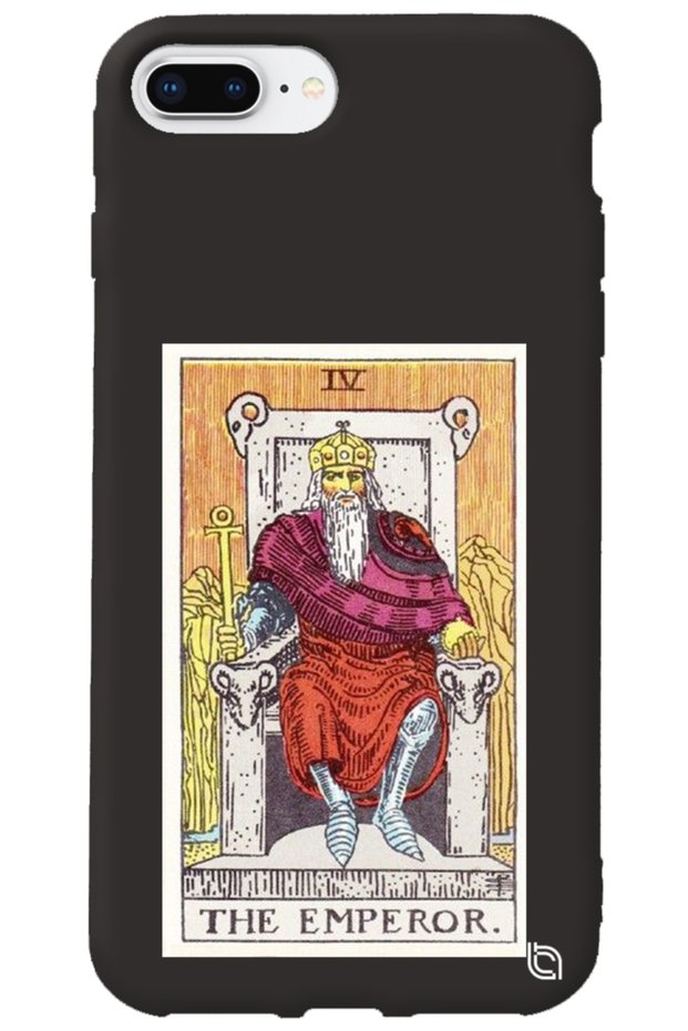 iPhone 8 Plus Black Premium Velvet Inside Tarot Emperor Patterned Silicone Phone Case