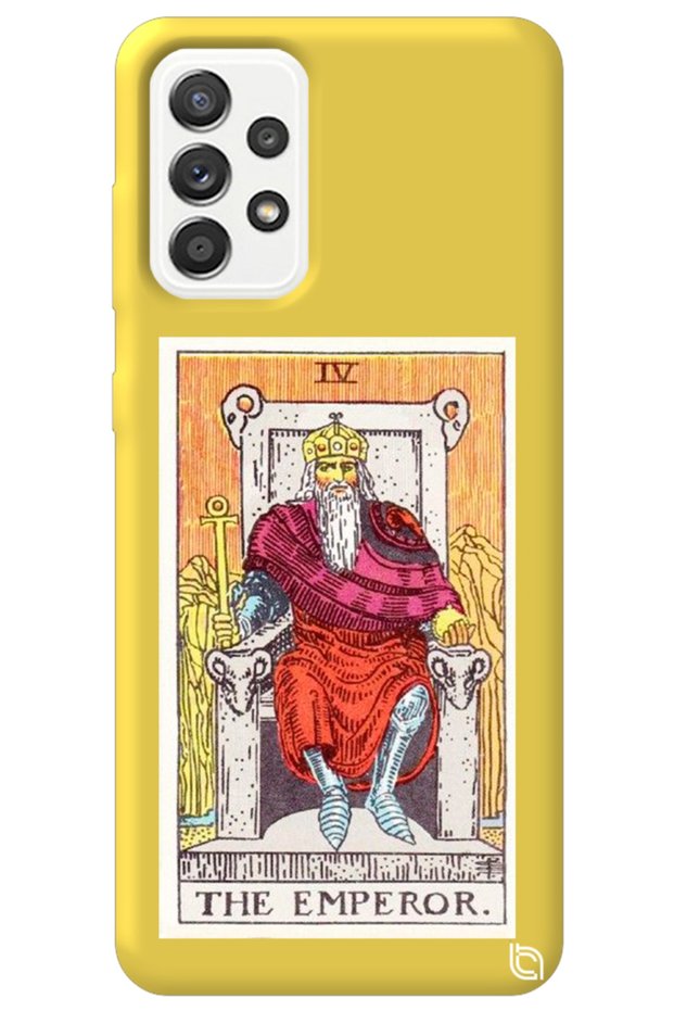 Samsung Galaxy A52 Yellow Premium Velvet Inside Tarot Emperor Patterned Silicone Phone Case