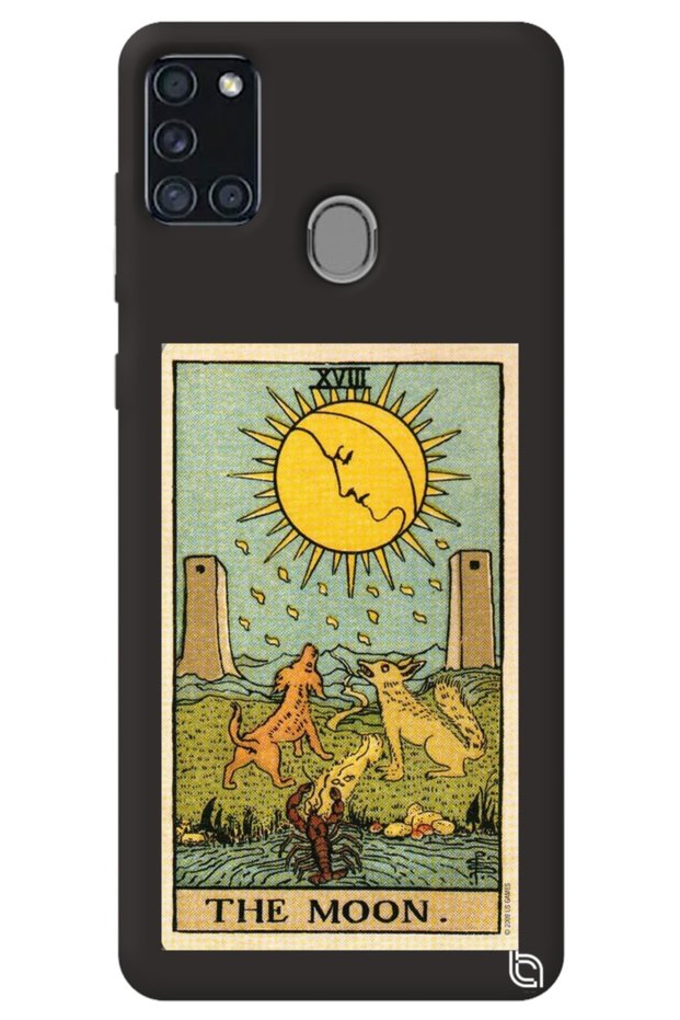 Samsung A21S Black Premium Velvet Inside Tarot Moon Patterned Silicone Phone Case