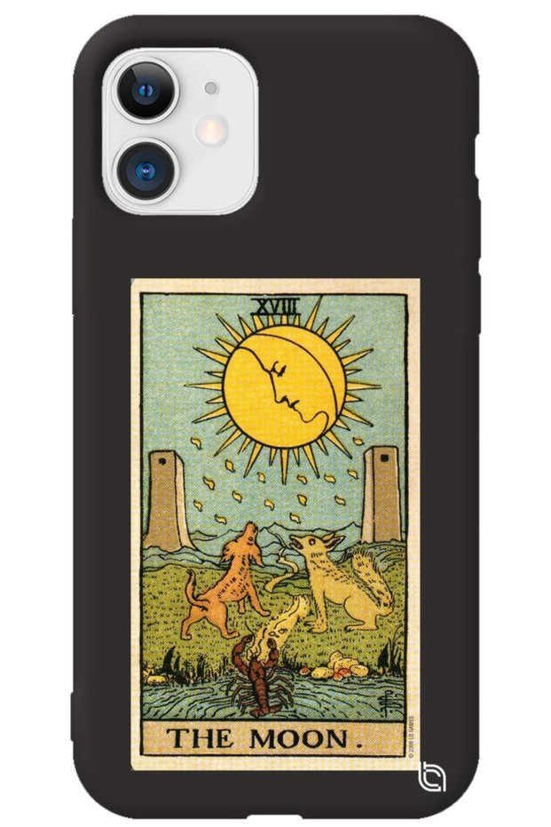 iPhone 12 Black Premium Velvet Inside Tarot Moon Patterned Silicone Phone Case
