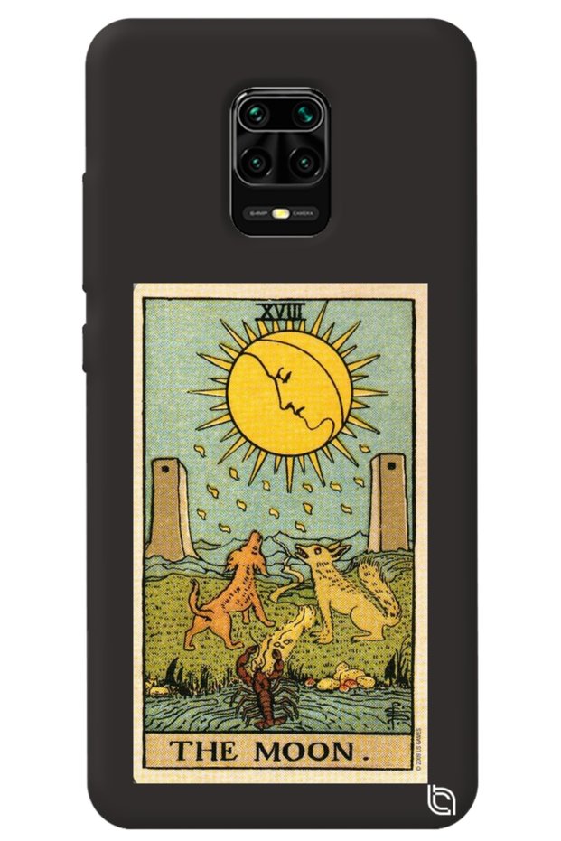 Xiaomi Redmi Note 9S Black Premium Velvet Inside Tarot Moon Patterned Silicone Phone Case