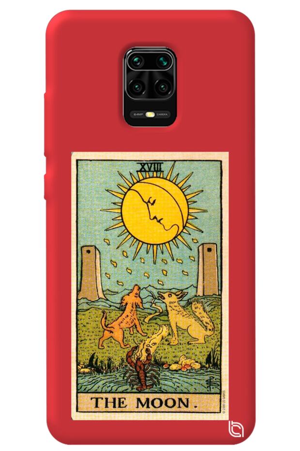 Xiaomi Redmi Note 9 Pro Red Premium Velvet Inside Tarot Moon Patterned Silicone Phone Case