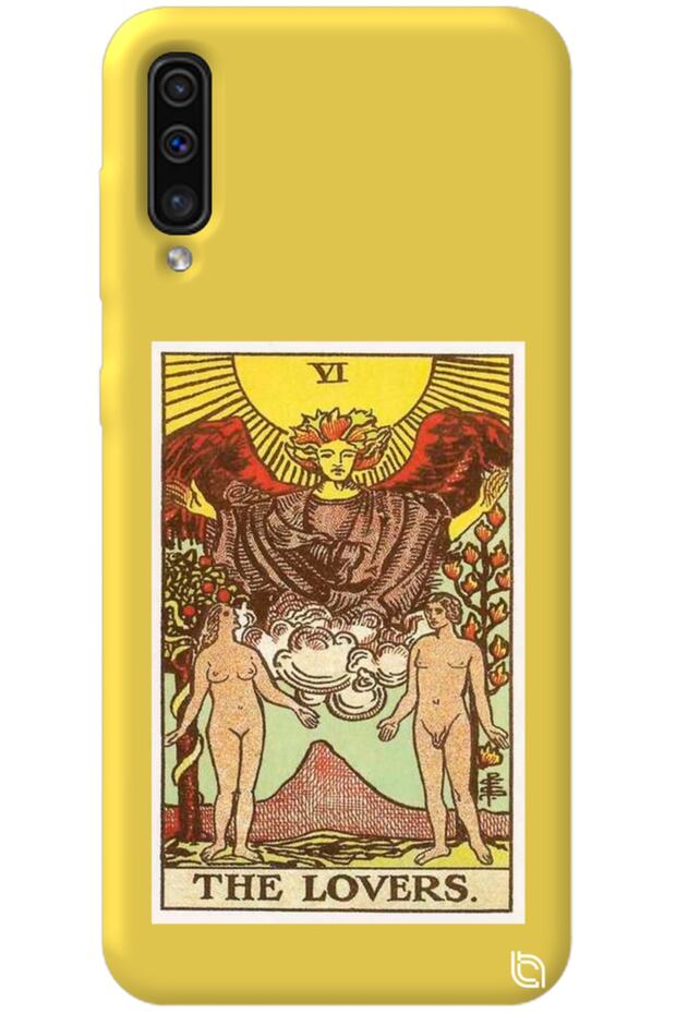 Samsung Galaxy A70 Yellow Premium Velvet Inside Tarot Lovers Patterned Silicone Phone Case