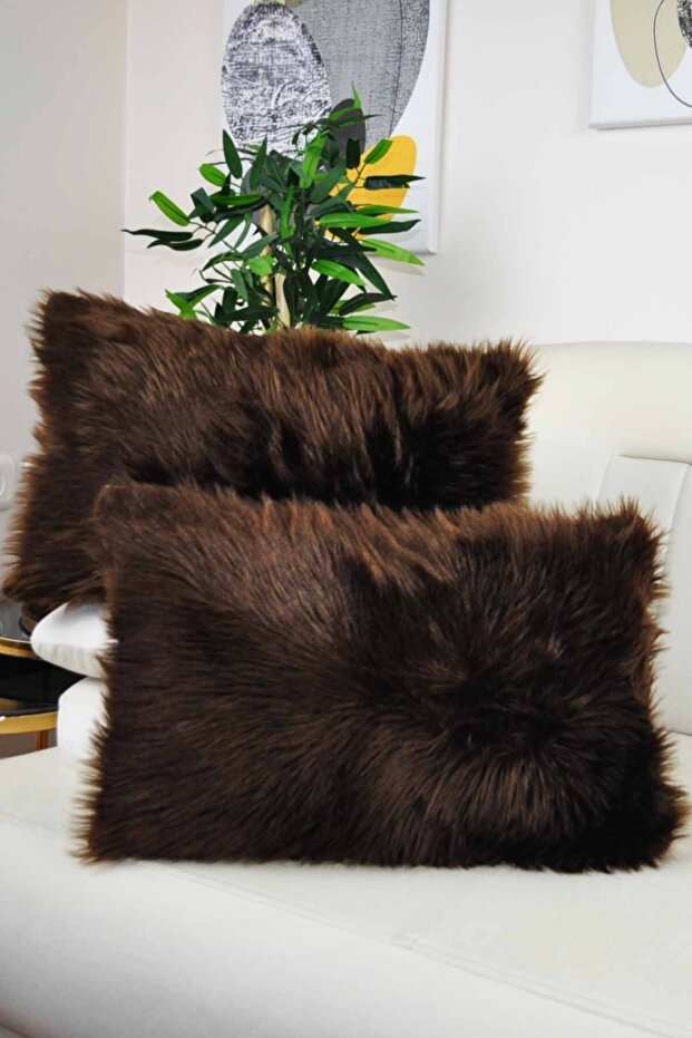 غطاء وسادة قطيفة مستطيل - بني - 1