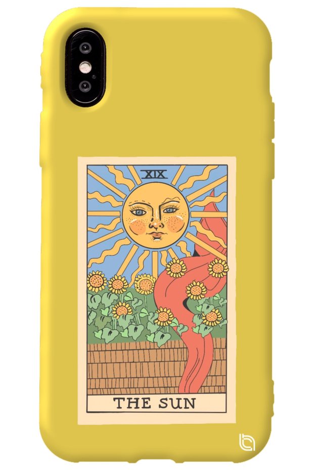 iPhone XS Yellow Premium Velvet Inside Tarot Sun Patterned Silicone Phone Case