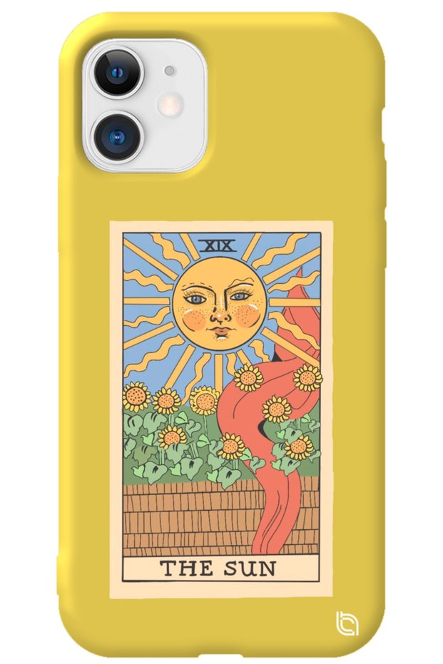 iPhone 11 Yellow Premium Velvet Tarot Sun Patterned Silicone Phone Case