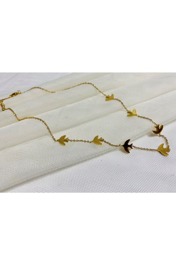Gold Migrant Birds Steel Necklace