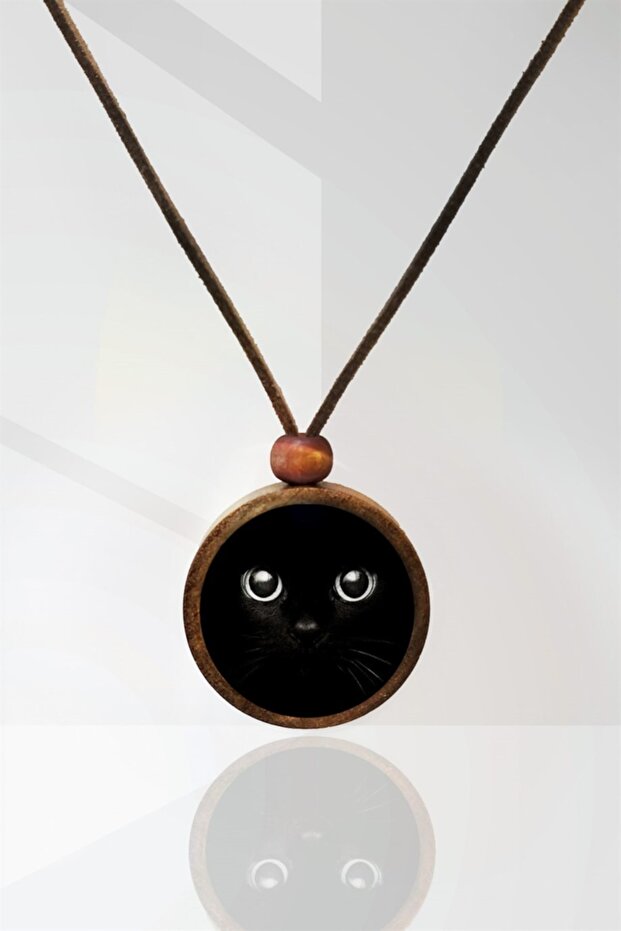 Black Cat Wooden Necklace
