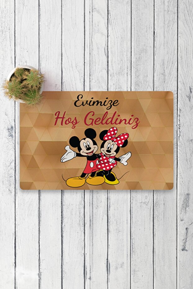 Mickey Ve Minnie Mouse Hoş Geldiniz Dijital Baskılı Çok Amaçlı Iç Ve Dış Kapı Paspası - 1
