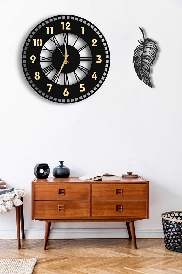 Dekoratif Aynalı Duvar Saati 50x50cm + Yaprak Tablo - 2