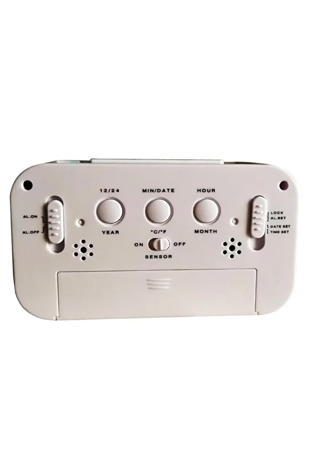 Digital White Table Clock with LCD Light, Sensor, Thermometer and Alarm - 3