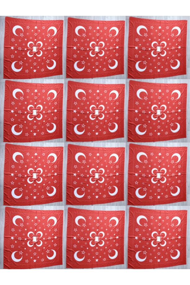 12 Adet Kırmızı Beyaz Ayyıldız Arkadaşlara Yarenlere Dağıtmak Için 100 X 100 Cm Asker Uğurlama Şalı - 1