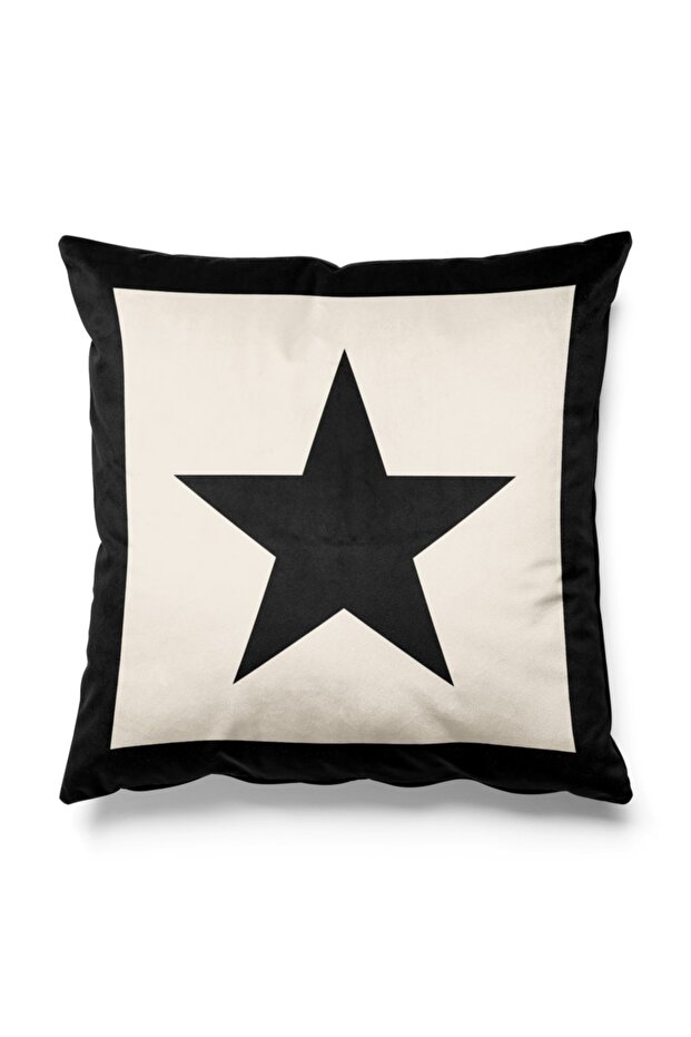 Black and Beige Double Sided Printed Throw Pillow Cover with Star Figure
